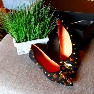 Chic Black Pointed Queen Bee Studded Flats